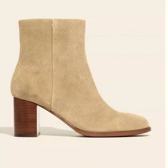 Madewell Women's Suede Ankle Boots, Side Zip, Stacked Heel, Neutral Tan Size 12 - Picture 5 of 16